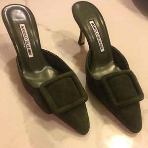 Manolo Blahnik Olive Green Mules
